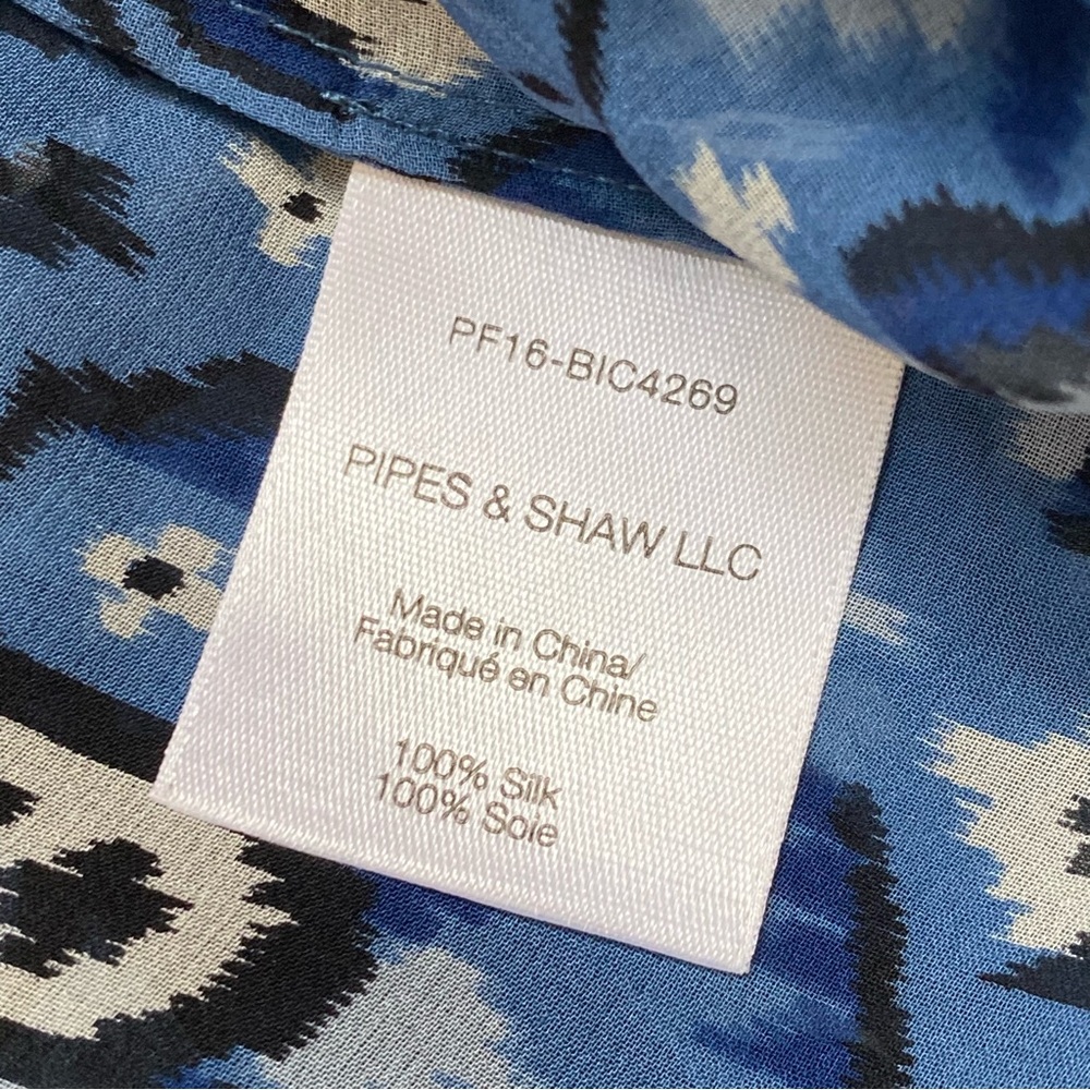 VERONICA BEARD BLUE WHITE CABO BOHO PAISLEY SHEER SILK BLOUSE LONG SLEEVE TOP - Picture 13 of 14